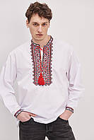 Мужская вышиванка "Веремей", мужская белая рубашка с украинским орнаментом
