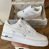 Женские кроссовки Nike Air Force 1 LX Crome Swooshes White Black Найк Аир Форс белые кожа демисезон