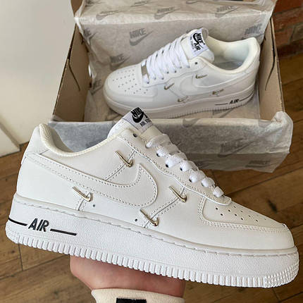 Жіночі кросівки Nike Air Force 1 LX Crome Swooshes White Black Найк Аїр Форс білі шкіра демісезон, фото 1