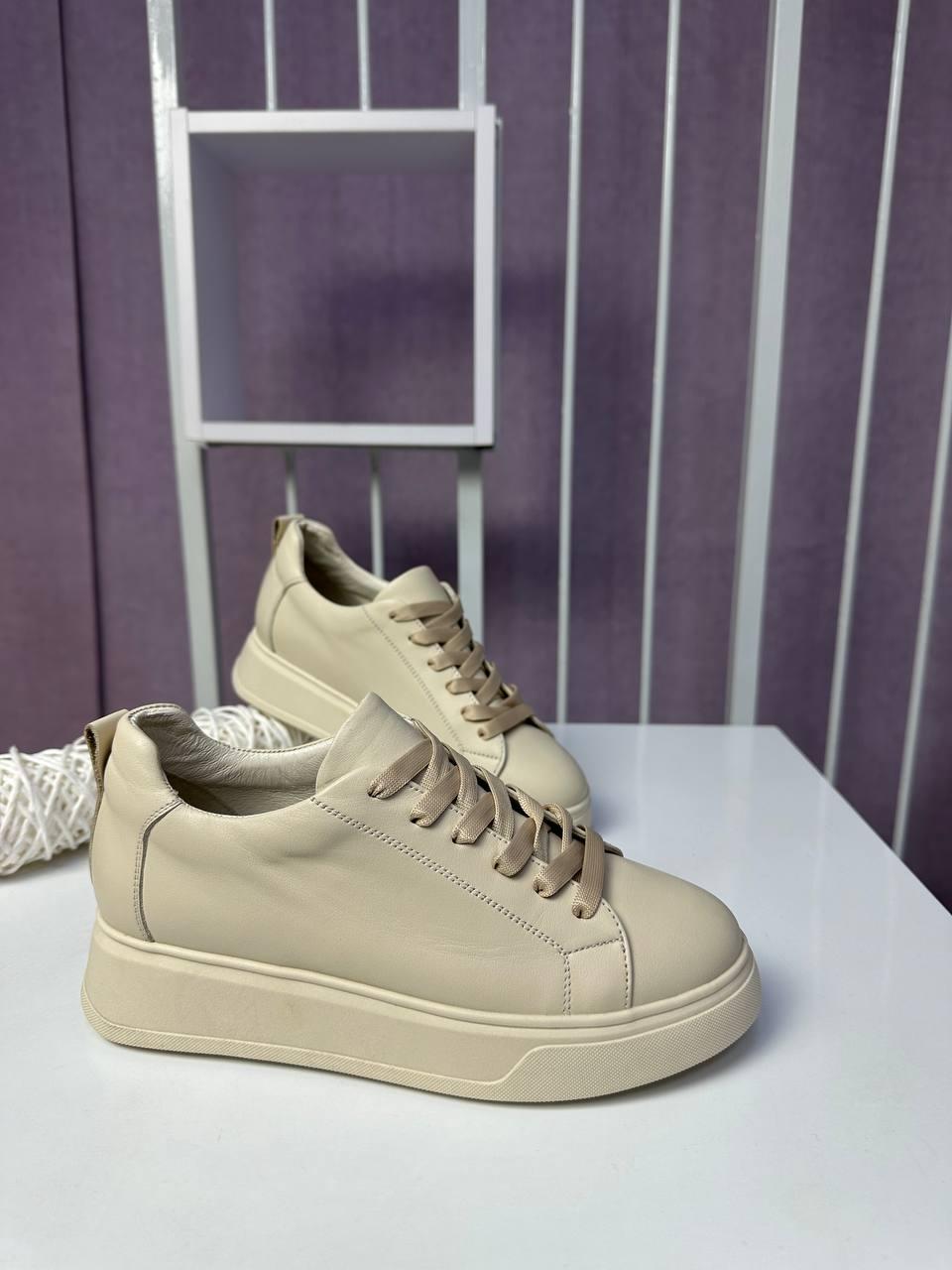 Кросівки жіночі Nivelle бежеві шкіряні кеди повсякденні демісезонні, фото 1