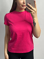 Базовая футболка женская однотонная XL из хлопка малиновая обычная женская футболка простая