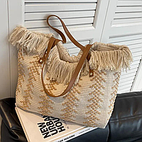 Біла жіноча сумка, тканинна пляжна сумка