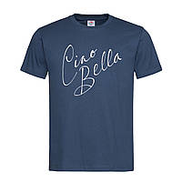 Темно-синяя мужская/унисекс футболка С надписью Ciao bella (26-8-3-темно-синій)