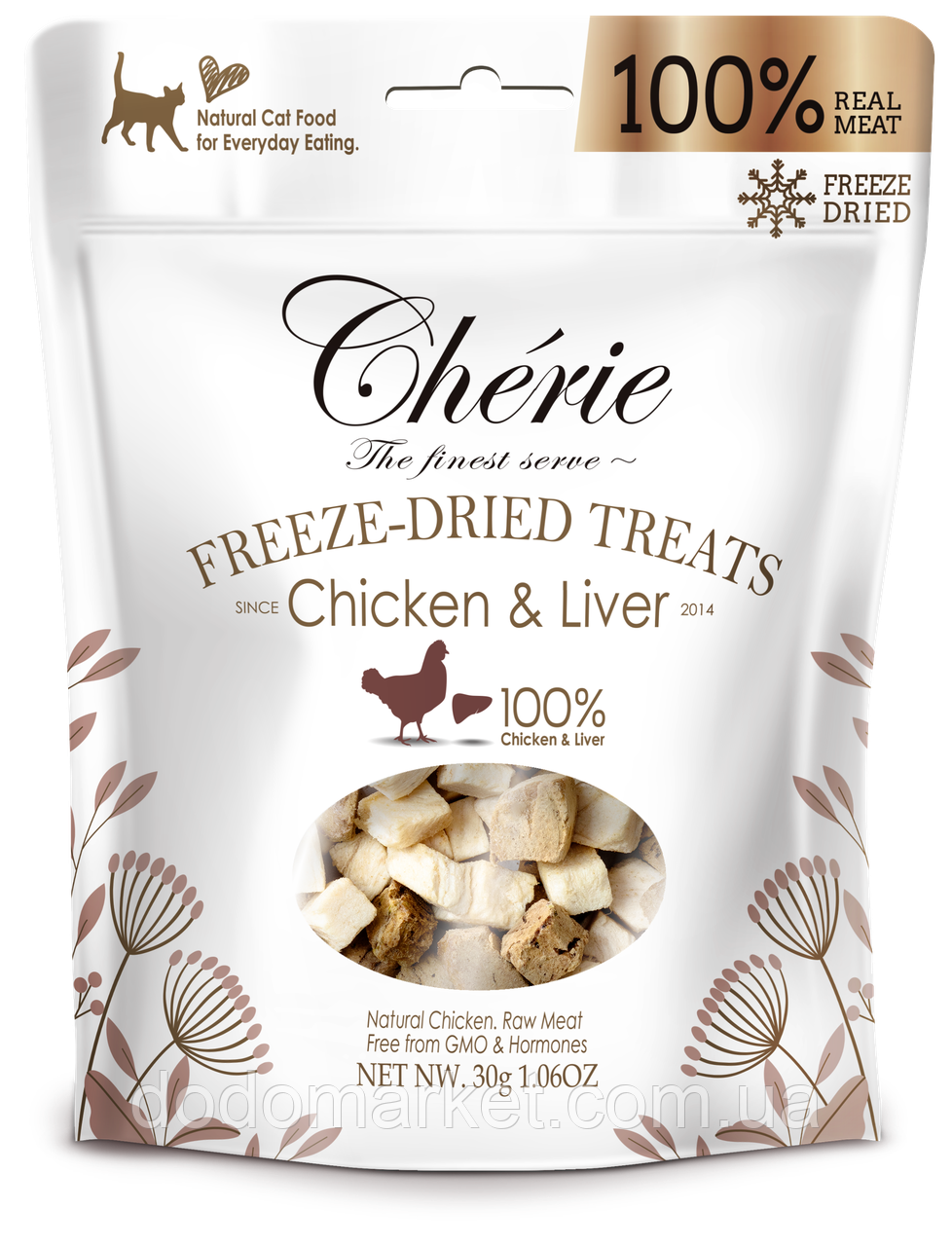 Натуральні ласощі Cherie (Шері)  Freeze Dired for Cat Chicren and Liver  для котів з курки та  печінки  30 г, фото 1