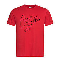 Красная мужская/унисекс футболка С надписью Ciao bella (26-8-3-червоний)