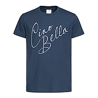 Темно-синяя детская футболка С надписью Ciao bella (26-8-3-темно-синій)