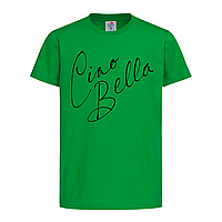 Зеленая детская футболка С надписью Ciao bella (26-8-3-зелений)