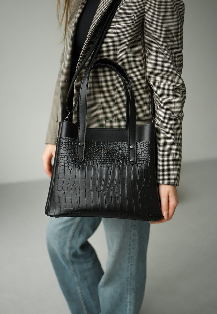 Сумка жіноча відмінної якості штучна шкіра 33*26 см Nata Чорна рептилія, фото 1