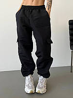 Брюки карго женские с накладными карманами "хулиганами" размер 42-44; 46-48 (есть замеры ) L-XL, 46/48, Черный