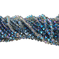 Бусины хрустальные (биконус) 4 мм пачка 95-100 шт, цвет - синий с сиреневым переливом.