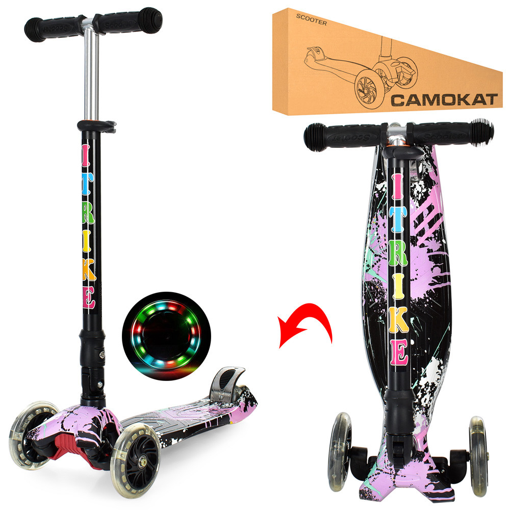 Дитячий триколісний самокат iTrike JR 3-003-1-WP16 MAXI підсвітка коліс, складаний, фото 1