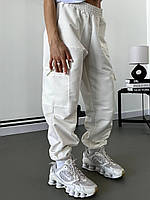 Брюки карго женские с накладными карманами "хулиганами" размер 42-44; 46-48 (есть замеры ) S-M, 42/44, Белый
