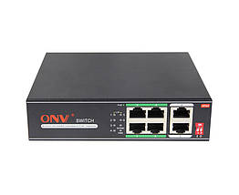 4х портовый PoE коммутатор ONV-H1064PLS, 4хРоЕ 100 Мбит + 2х100 Мбит до 250м, IEEE802.3af/at , общая мощность