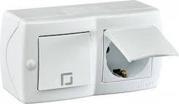 Вимикач однокл.+розетка з заземлений. та кришкою, Mono Electric, OCTANS IP 20 (білий)