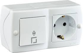 Вимикач однокл.прохідний+розетка з заземлений., Mono Electric, OCTANS IP 20 (білий)