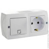 Вимикач однокл.+розетка з заземленням, Mono Electric, OCTANS IP 20 (білий)