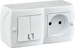 Вимикач двоклав.+розетка без заземлення, Mono Electric, OCTANS IP 20 (білий)