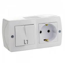 Вимикач двоклав.+розетка з заземленням, Mono Electric, OCTANS IP 20 (білий)