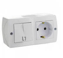 Вимикач двоклав.+розетка з заземленням, Mono Electric, OCTANS IP 20 (білий)