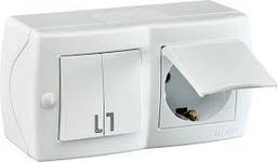 Вимикач двоклав.прохідний+розетка з заземлений. та кришкою , Mono Electric, OCTANS IP 20 (білий)
