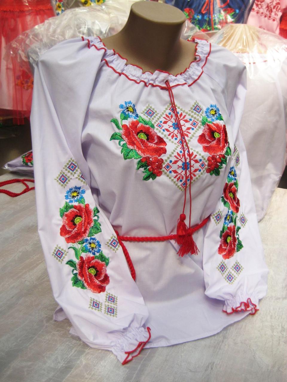 Вишиванка дитяча, сорочка для дівчаток білого кольору з вишивкою розміри від 128 до 146