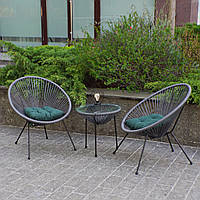 Комплект садовой мебели 4P ACAPULCO на дачу со столом и двумя стульями для сада террасы дома Темно-серый