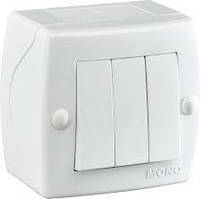 Вимикач трьохклавішний, Mono Electric, OCTANS IP 20 (білий)