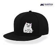 Кепка Snapback з принтом мем Белый Кот с пальцем (meme Cat Middle finger) Чорний