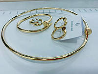 Комплект браслет, кол'є, серьги та каблучка Цвях з медичного золота Stainless Steel, лимонна позолота