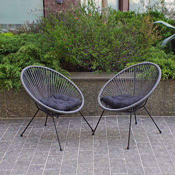 Комплект садових стільців 4Points Capri 2 шт. зі штучного ротанга для кафе на терасу балкона саду Сірий
