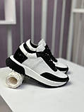 Кросівки жіночі чорно-білий шкіряні повсякденні демісезонні спортивні, фото 4