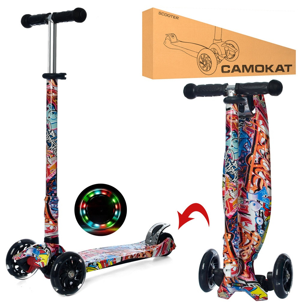 Дитячий триколісний самокат iTrike JR 3-055-WP6 MAXI підсвітка коліс, складаний, фото 1