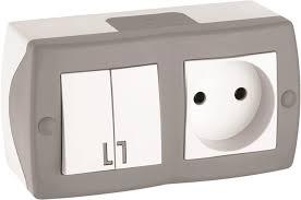 Вимикач двоклавішний + розетка без заземленням, Mono Electric, OCTANS IP 20 (сірий)