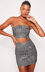 Шкіряне плаття міні з відкритими плечима та вирізом на талії (р.42-46) PLT