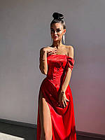 Вечернее платье двойка корсет на шнуровке и юбка макси с разрезом (р. 42, 44) Красный, М