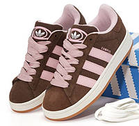 Adidas Campus Brown Pink коричневые с розовым женские замшевые кроссовки Адидас Кампус