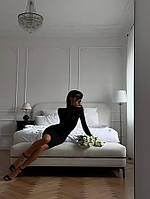 Женское романтичное платье мини на молнии , стильное женское силуэтное платье с длинными рукавами черное