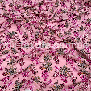 Штапель прінтованний Квіти на рожевому