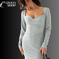 Короткое платье по фигуре с оригинальным лифом, цвет: серый. Элегантное платье TOP20TY с фигурным декольте