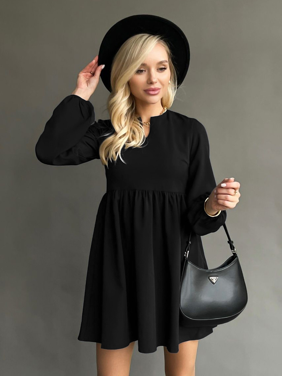 Молодіжне повсякденне коротке плаття, нарядне та зручне, А-силуету, чорне, фото 1