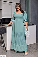 Длинное платье женское тонкое легкое красивое летнее со вставками из прошвы расклешенное от груди батал 52/54
