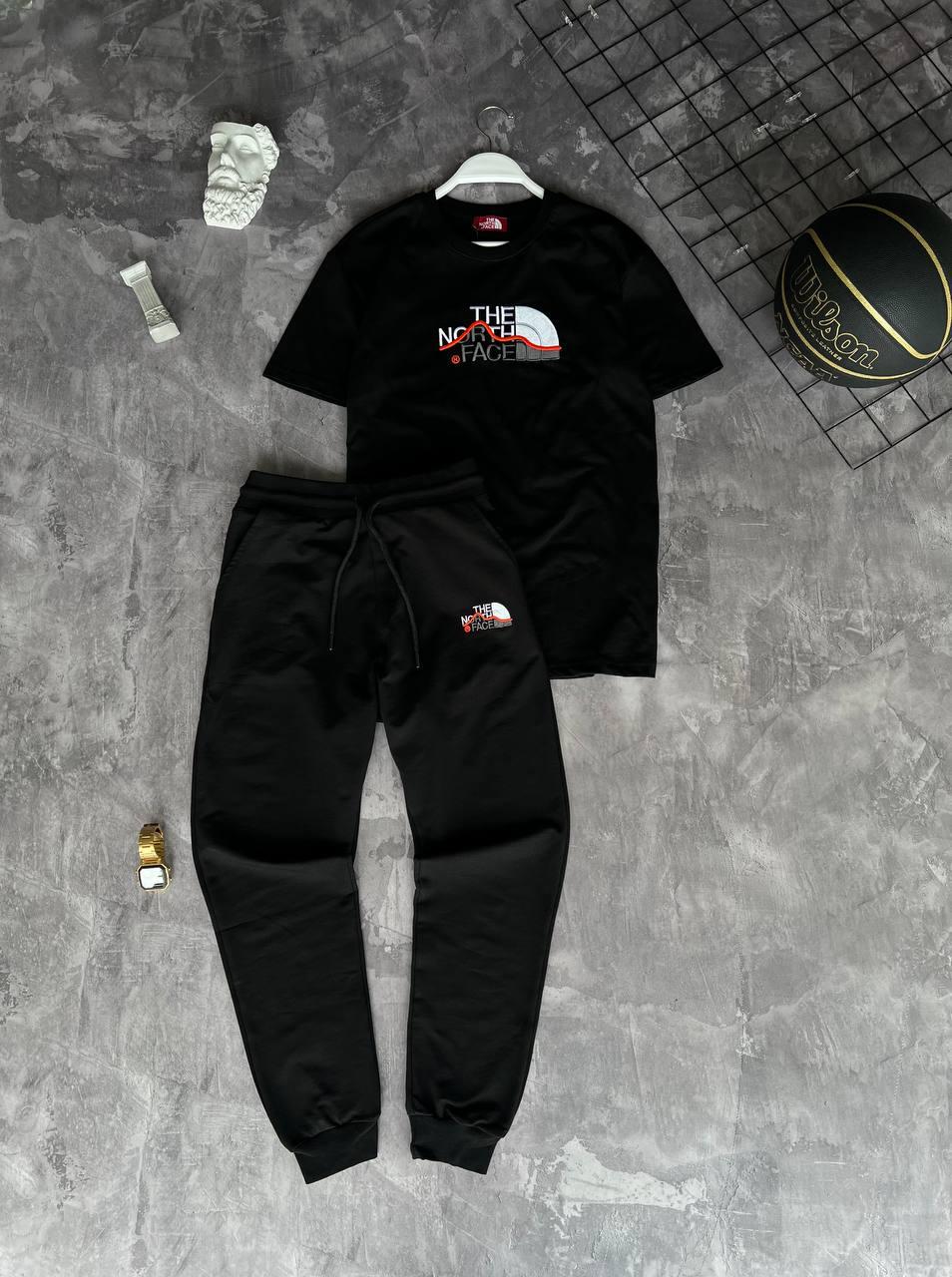 Чоловічий літній костюм The North Face Футболка + Штани чорний Комплект Зе Норт Фейс на літо