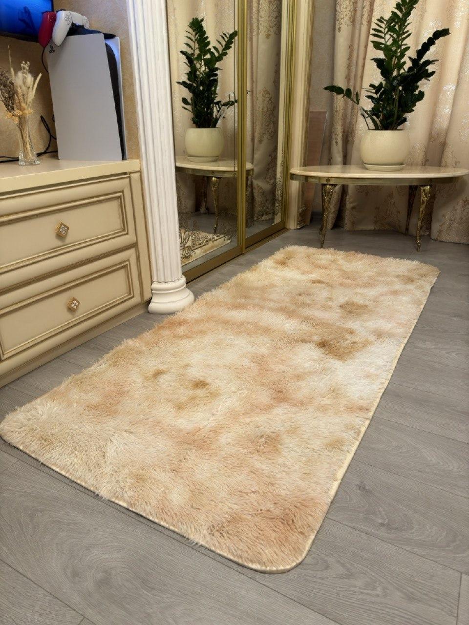 Хутряний ворсистий приліжковий килимок Травка 90х200 з довгим ворсом, фото 1