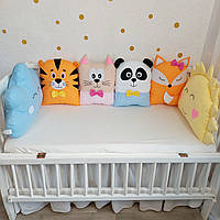 Бортики зверьки в детскую кроватку (набор подушки зверюшки игрушки в детскую кроватку)