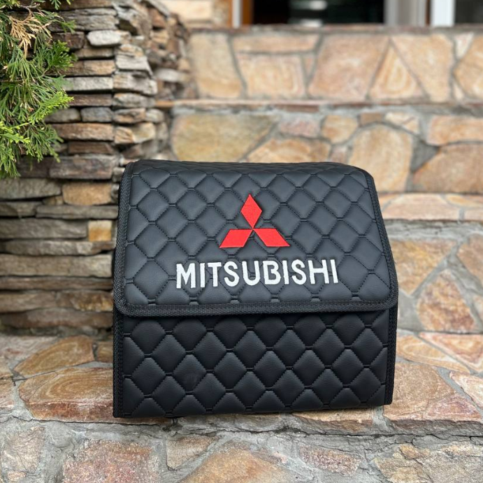 Органайзер у багажник з вишивкою Mitsubishi, чорний, 35 см, автомобільний органайзер в авто
