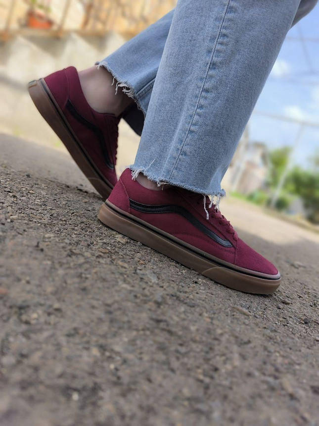 Кеды Ванс бордо на рыжей подошве VANS Old Skool унисекс текстильные демисезон, фото 1