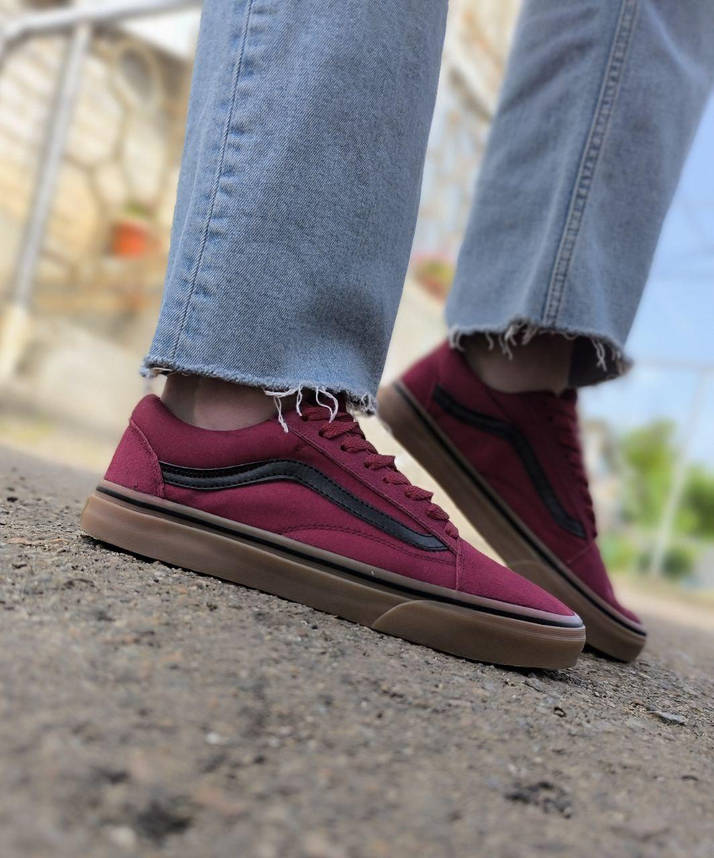 Кеды Ванс бордо на рыжей подошве VANS Old Skool унисекс текстильные демисезон, фото 3