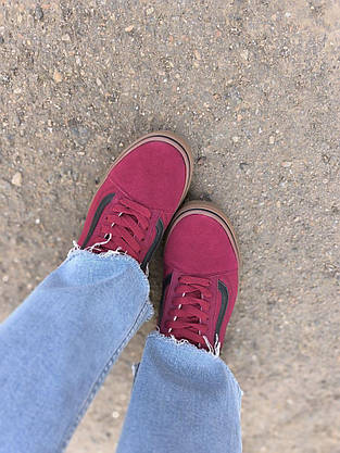 Кеды Ванс бордо на рыжей подошве VANS Old Skool унисекс текстильные демисезон, фото 5