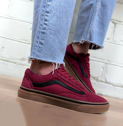 Кеды Ванс бордо на рыжей подошве VANS Old Skool унисекс текстильные демисезон, фото 4