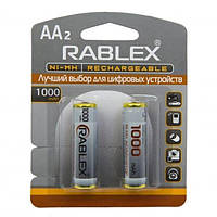 Аккумуляторная батарейка HR6 AA (пальчик) NI-MH RABLEX 1000mAh блистер (2 батарейки)